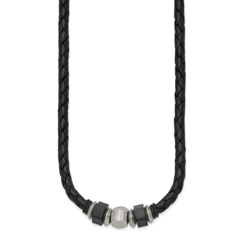 Chisel Stainless Steel Brushed Black IP-plated Leather and Rubber 19.25 inch Necklace