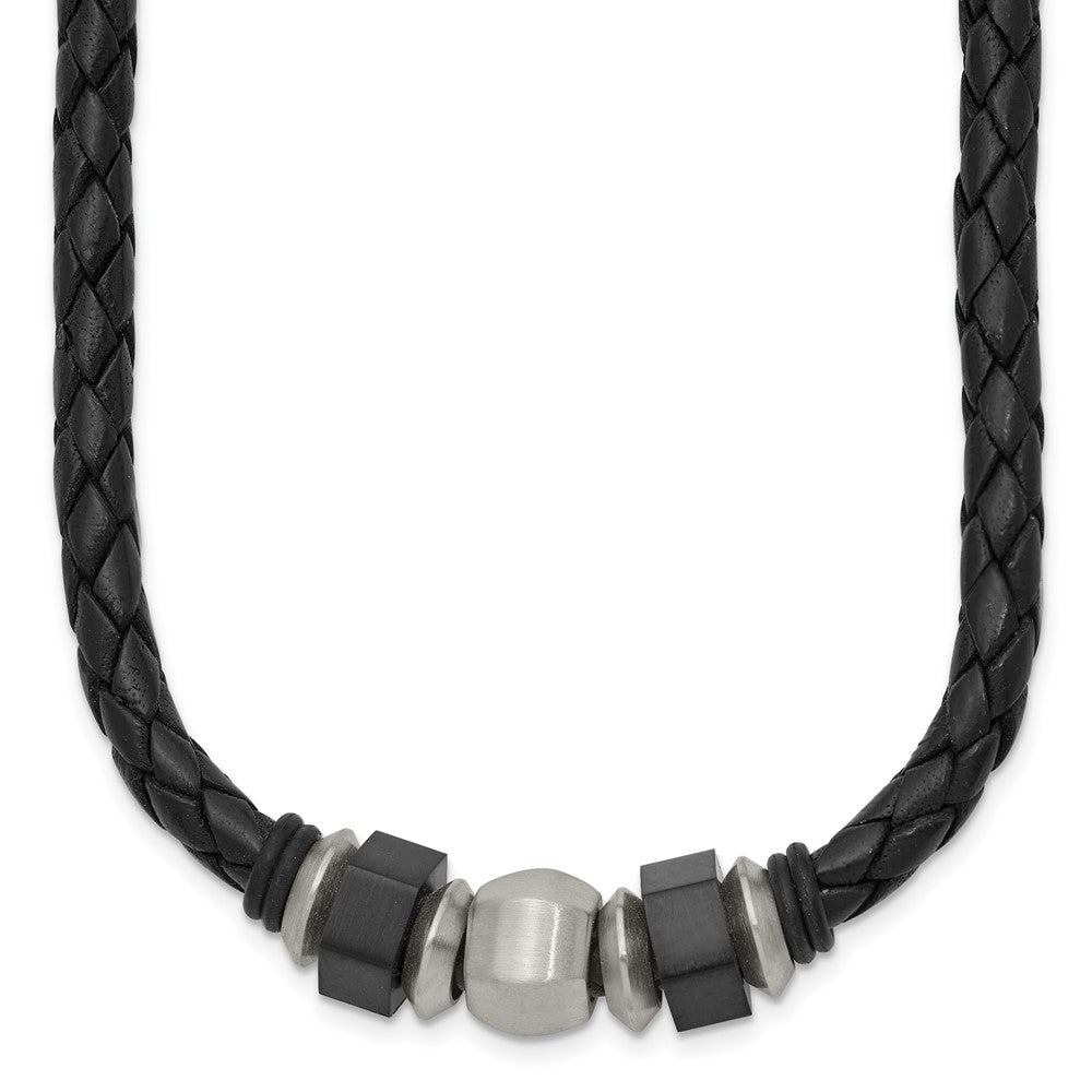 Chisel Stainless Steel Brushed Black IP-plated Leather and Rubber 19.25 inch Necklace