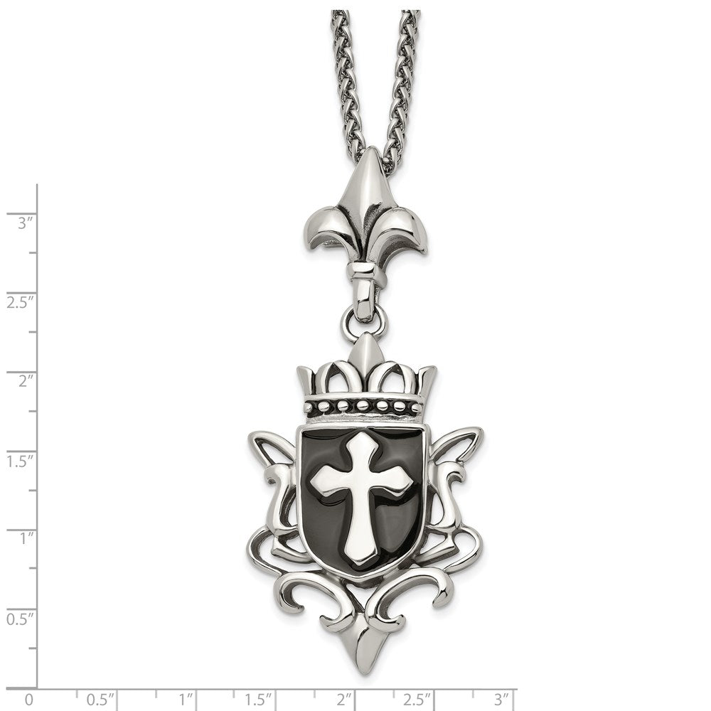 Chisel Stainless Steel Antiqued and Enameled Cross Pendant on a 22 inch Spiga Chain Necklace