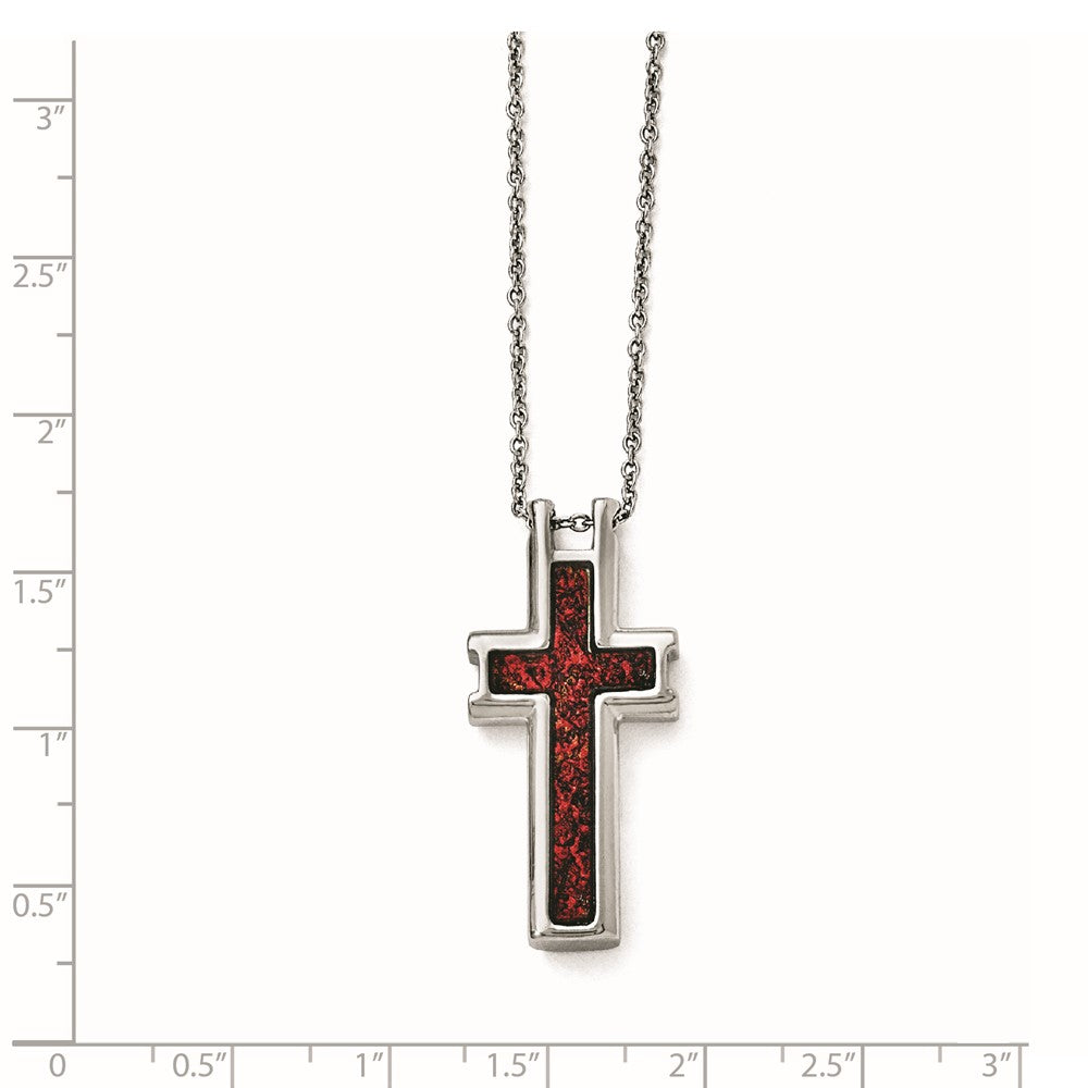 Stainless Steel Polished Red/Black Enameled 19.75 inch Cross Necklace