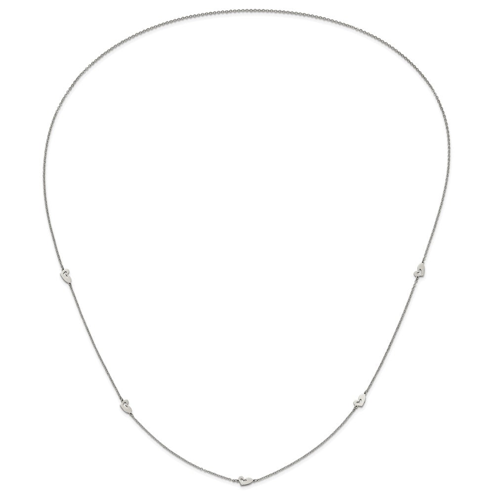 Stainless Steel Polished Slip On Heart Station Necklace