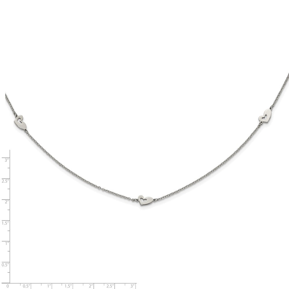 Stainless Steel Polished Slip On Heart Station Necklace