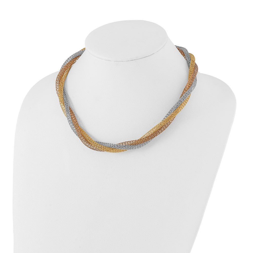 Stainless Steel Yellow & Rose IP-plated Twisted Mesh Necklace