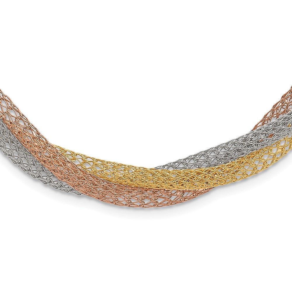 Stainless Steel Yellow & Rose IP-plated Twisted Mesh Necklace