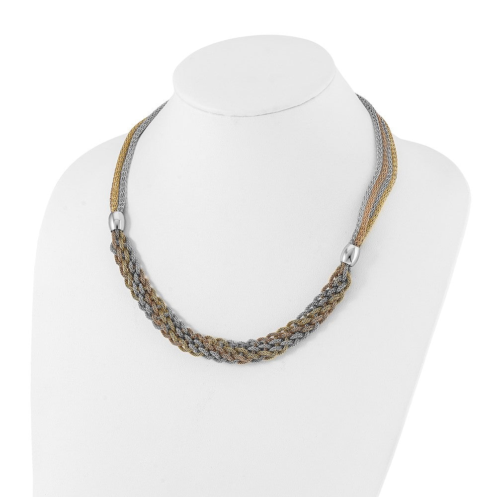 Stainless Steel Yellow & Rose IP-plated Braided Mesh Necklace