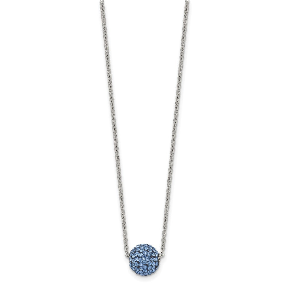 Stainless Steel Polished Blue Enamel w/Crystals 16in w/2in ext Necklace