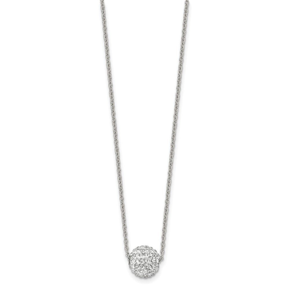 Stainless Steel Polished White Enamel w/Crystals 16in w/2in ext Necklace