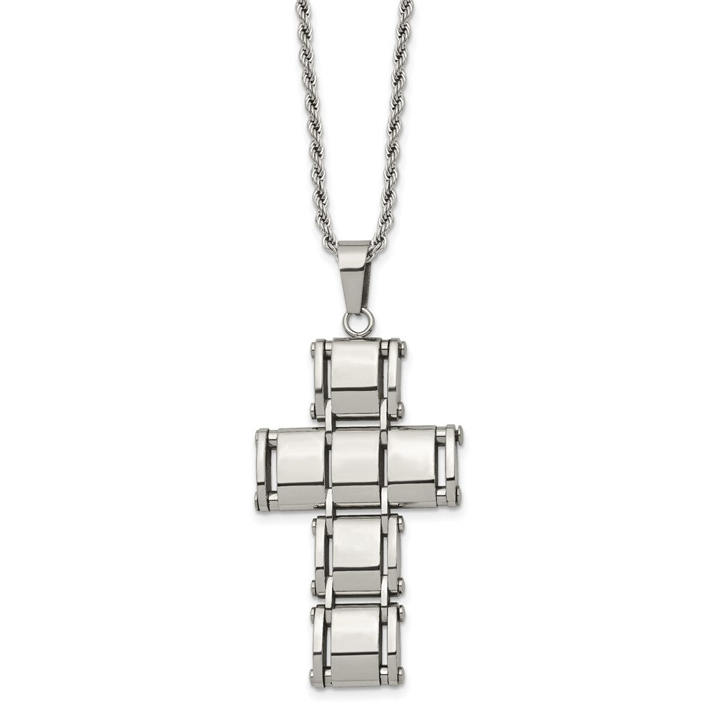 Chisel Stainless Steel Polished Moveable Cross 22 inch Rope Chain Necklace