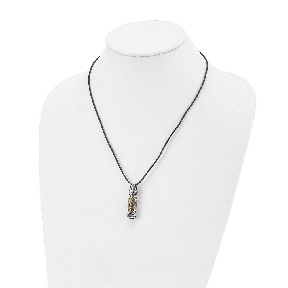 Chisel Stainless Steel Antiqued and Polished with Yellow IP-plated Accent Star of David Pendant on a 20 inch Leather Cord...