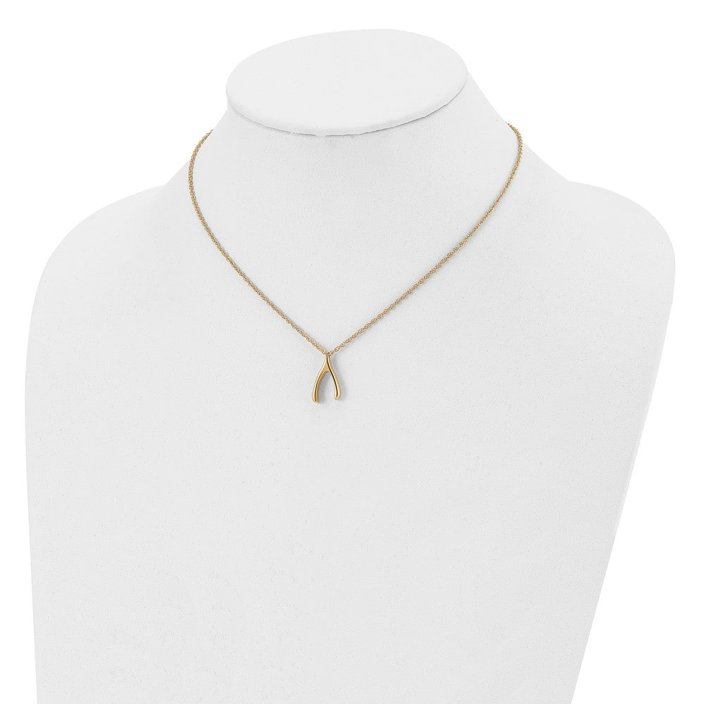 Chisel Stainless Steel Polished Yellow IP-plated Wishbone on a 16 inch Multi-Link Chain Necklace