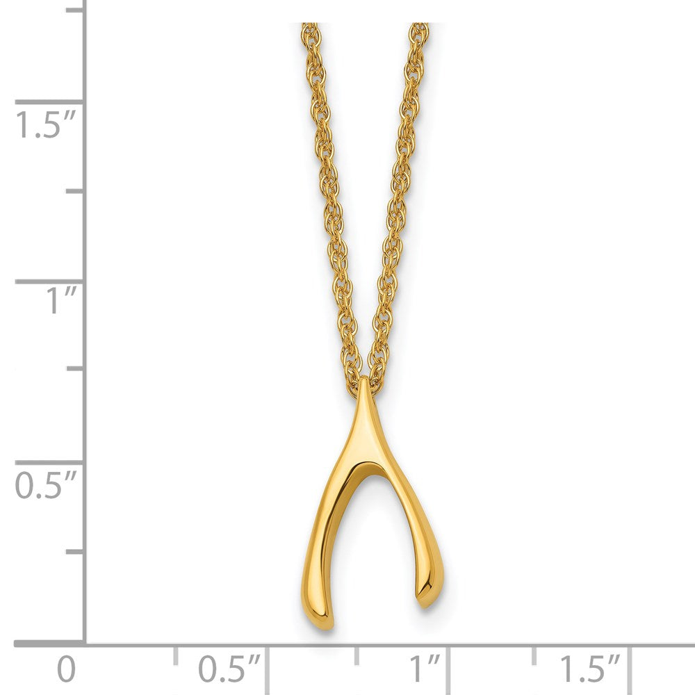 Chisel Stainless Steel Polished Yellow IP-plated Wishbone on a 16 inch Multi-Link Chain Necklace