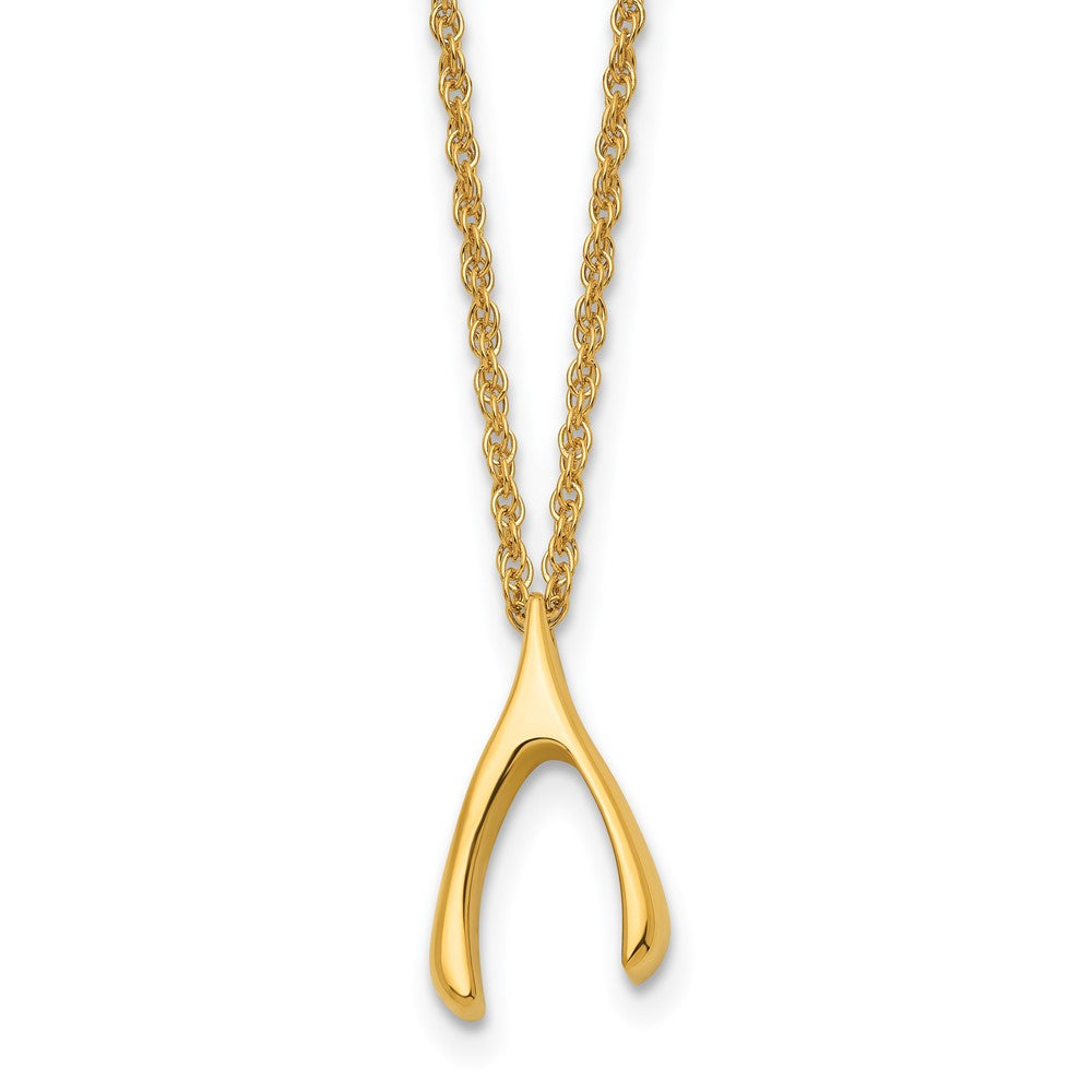 Chisel Stainless Steel Polished Yellow IP-plated Wishbone on a 16 inch Multi-Link Chain Necklace