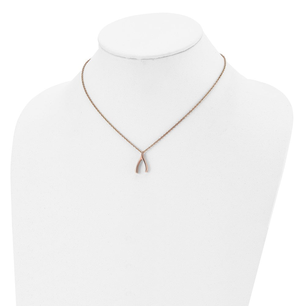 Stainless Steel Polished Rose IP-plated Wishbone 16in Necklace