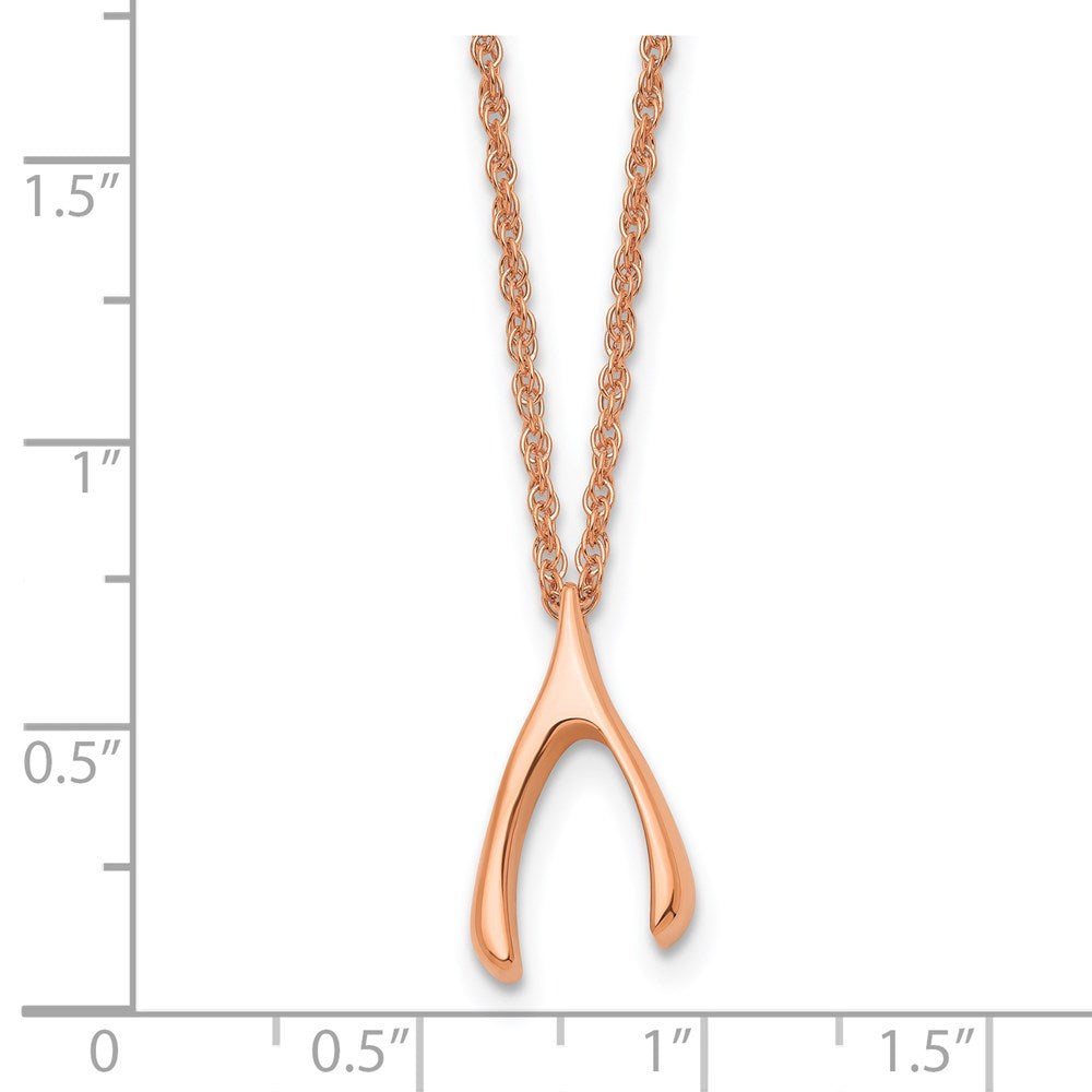 Stainless Steel Polished Rose IP-plated Wishbone 16in Necklace