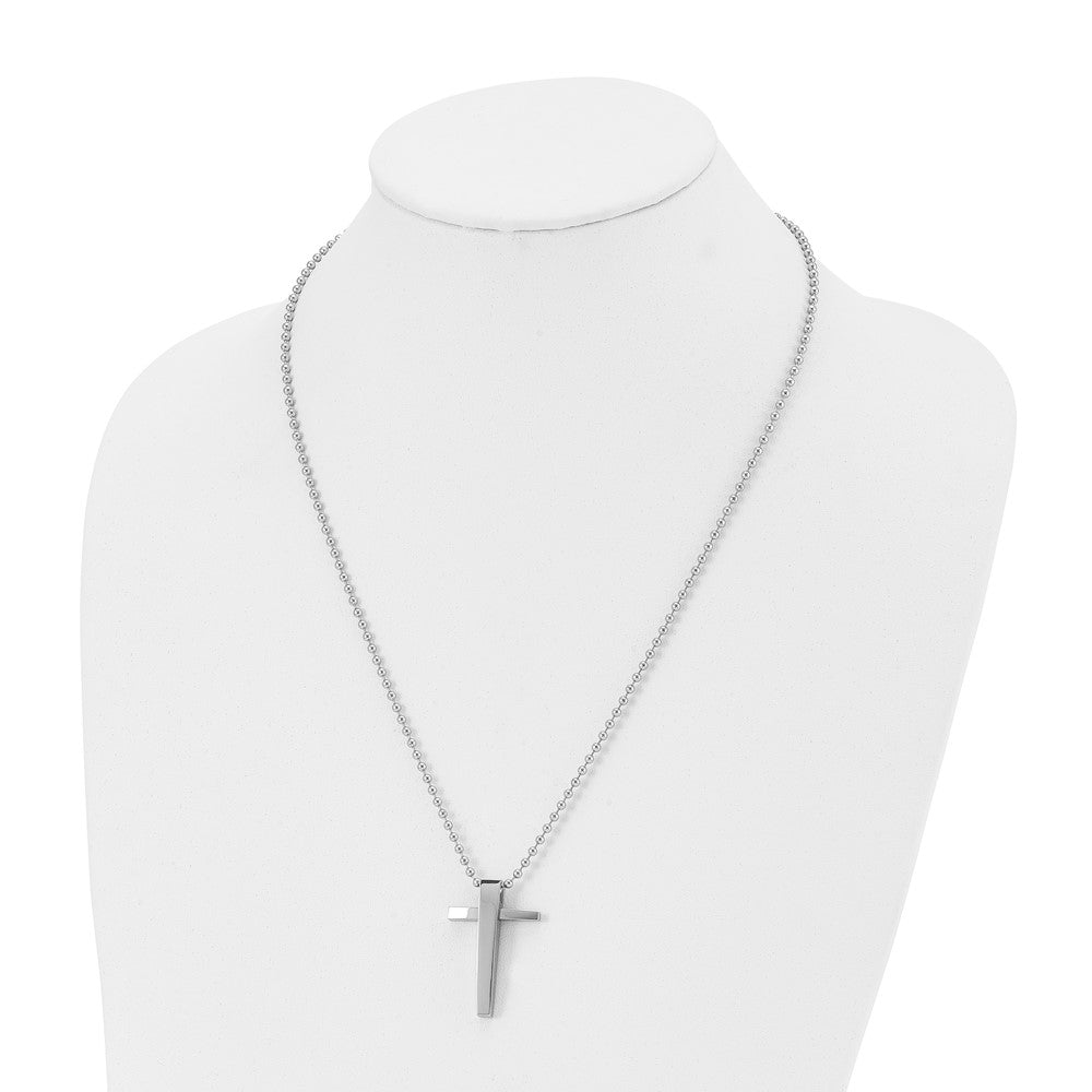 Chisel Stainless Steel Polished Cross Pendant on a 22 inch Ball Chain Necklace
