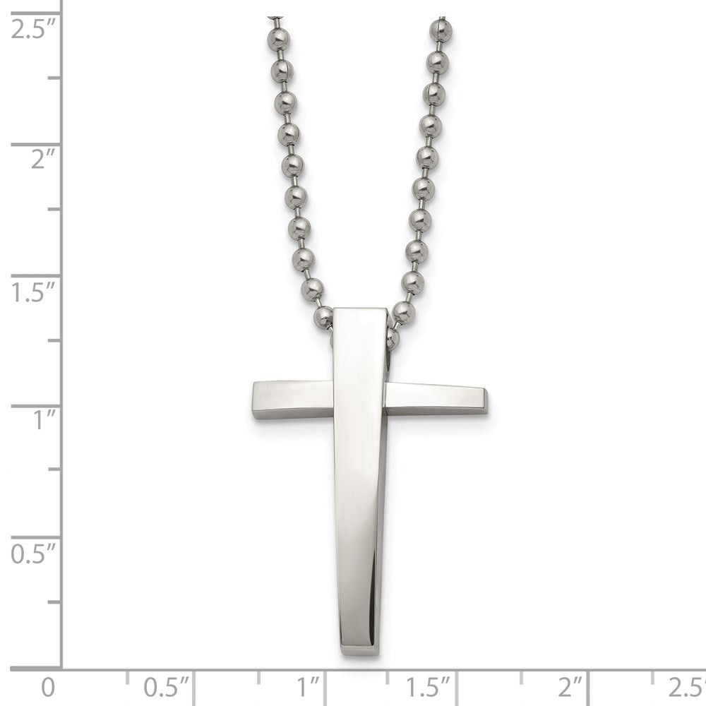 Chisel Stainless Steel Polished Cross Pendant on a 22 inch Ball Chain Necklace