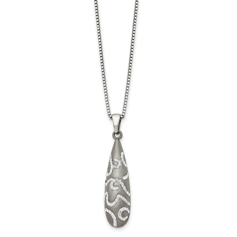 Chisel Stainless Steel Polished with Crystal Teardrop Pendant on an 18 inch Box Chain Necklace