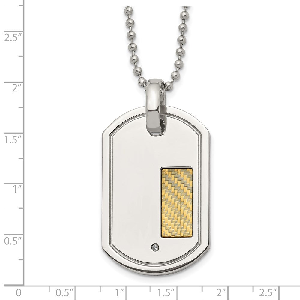 Chisel Stainless Steel Polished with 18k Gold Accent .01 carat Diamond Dog Tag on a 24 inch Ball Chain Necklace