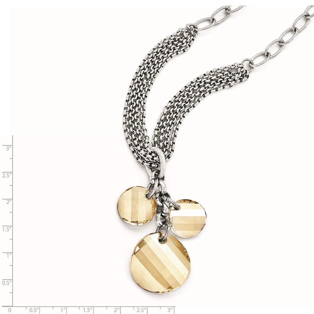 Stainless Steel Polished Champagne Crystal Drop Necklace