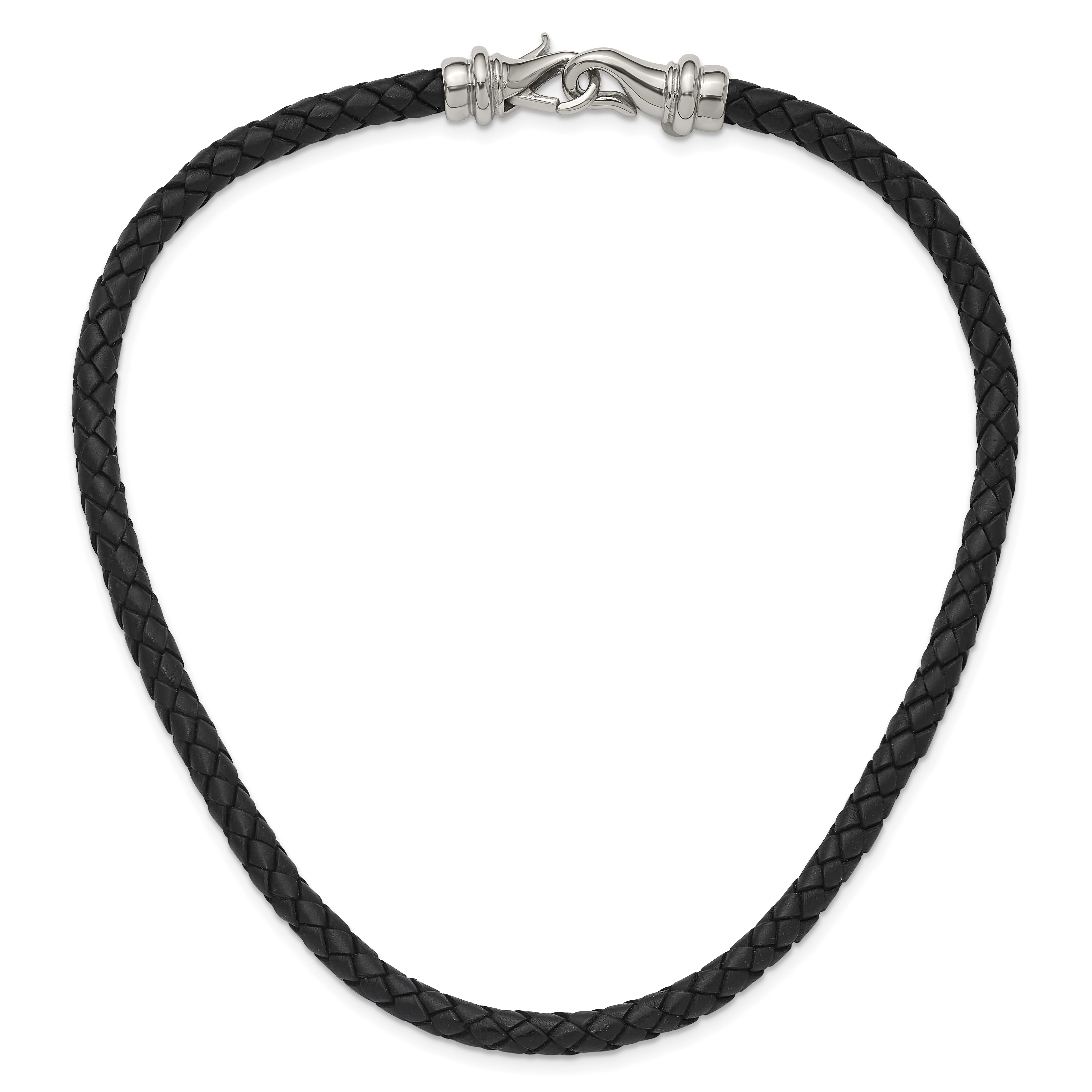 Chisel Stainless Steel Polished Woven Black Leather 19.5 inch Necklace