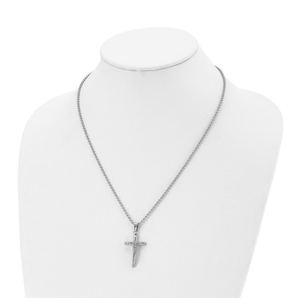 Chisel Stainless Steel Polished Crucifix Pendant on a 20 inch Ball Chain Necklace