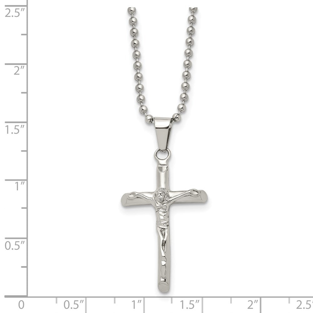 Chisel Stainless Steel Polished Crucifix Pendant on a 20 inch Ball Chain Necklace