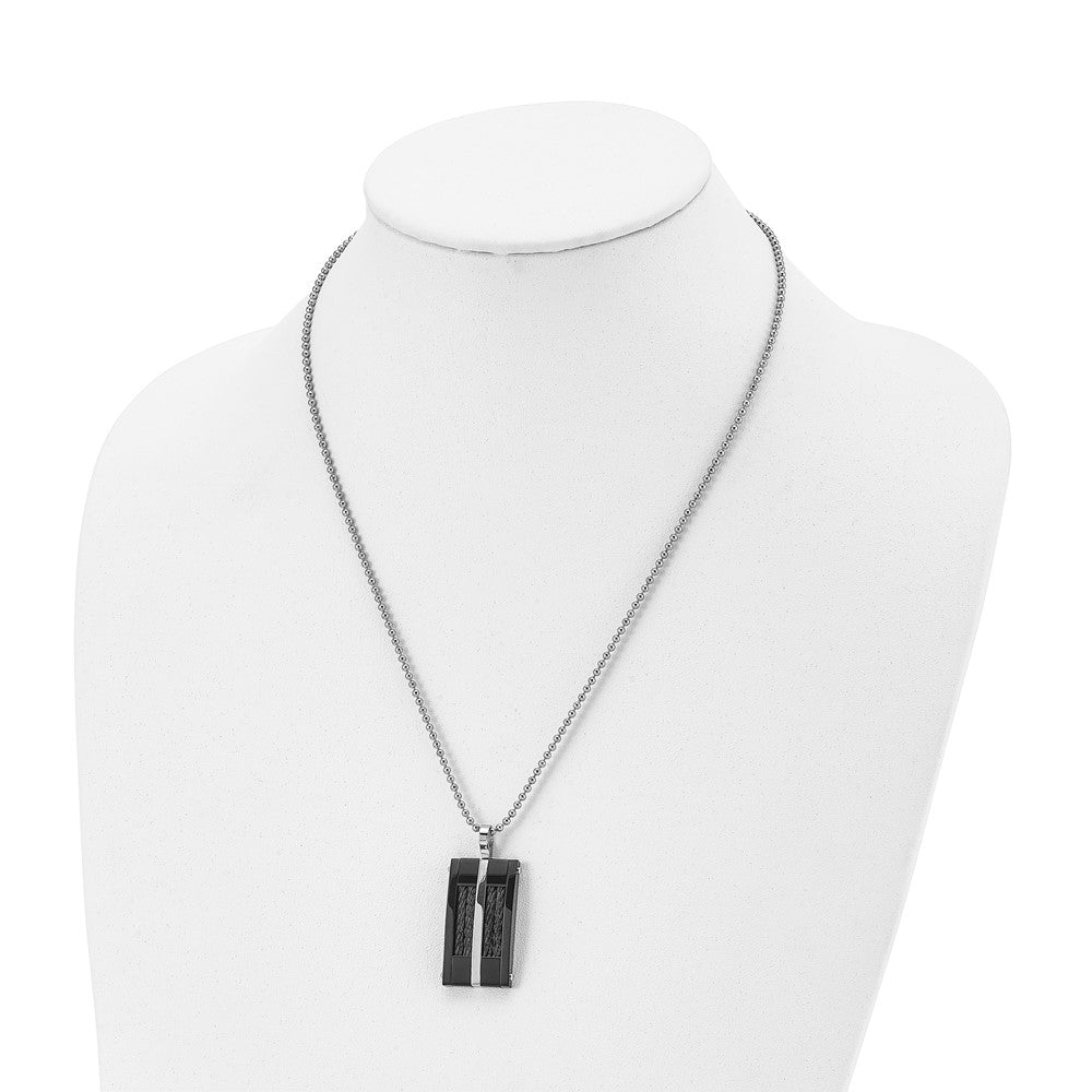 Stainless Steel 20in Polished Black IP-plated w/Cable Rectangle Necklace
