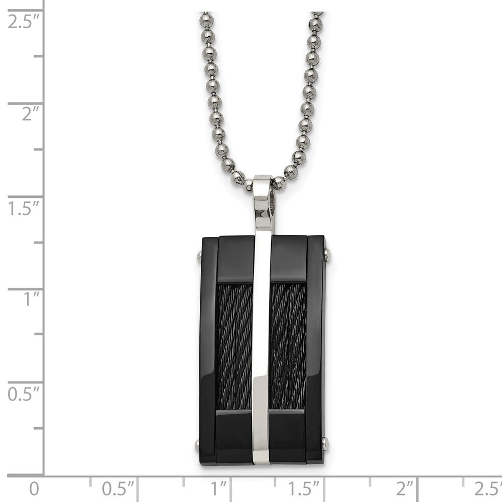 Stainless Steel 20in Polished Black IP-plated w/Cable Rectangle Necklace