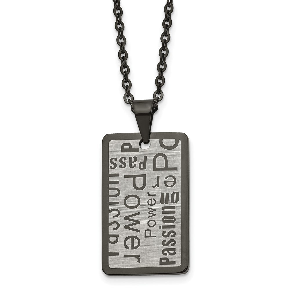 Chisel Stainless Steel Brushed and Polished Black IP-plated Power and Passion Pendant on a 22 inch Cable Chain Necklace