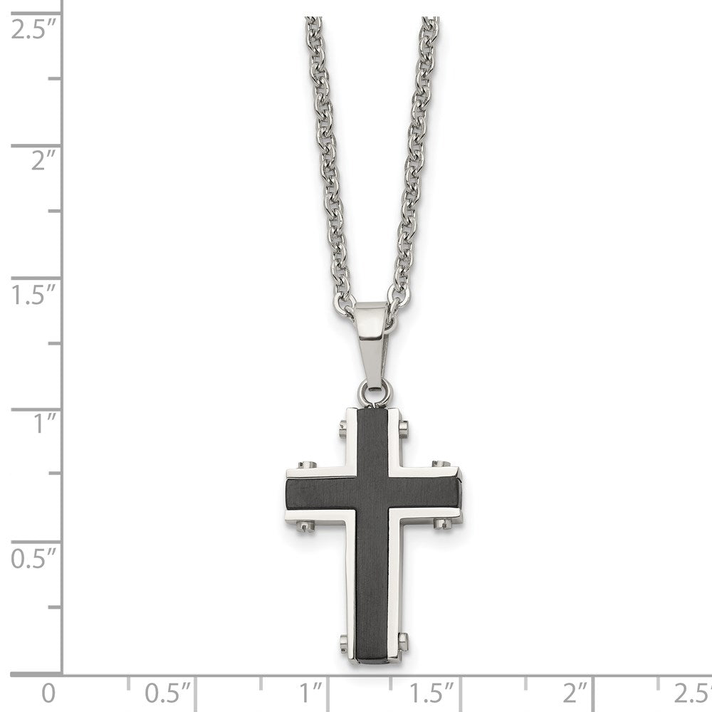 Chisel Stainless Steel Polished Black IP-plated Cross Pendant on a 22 inch Cable Chain Necklace