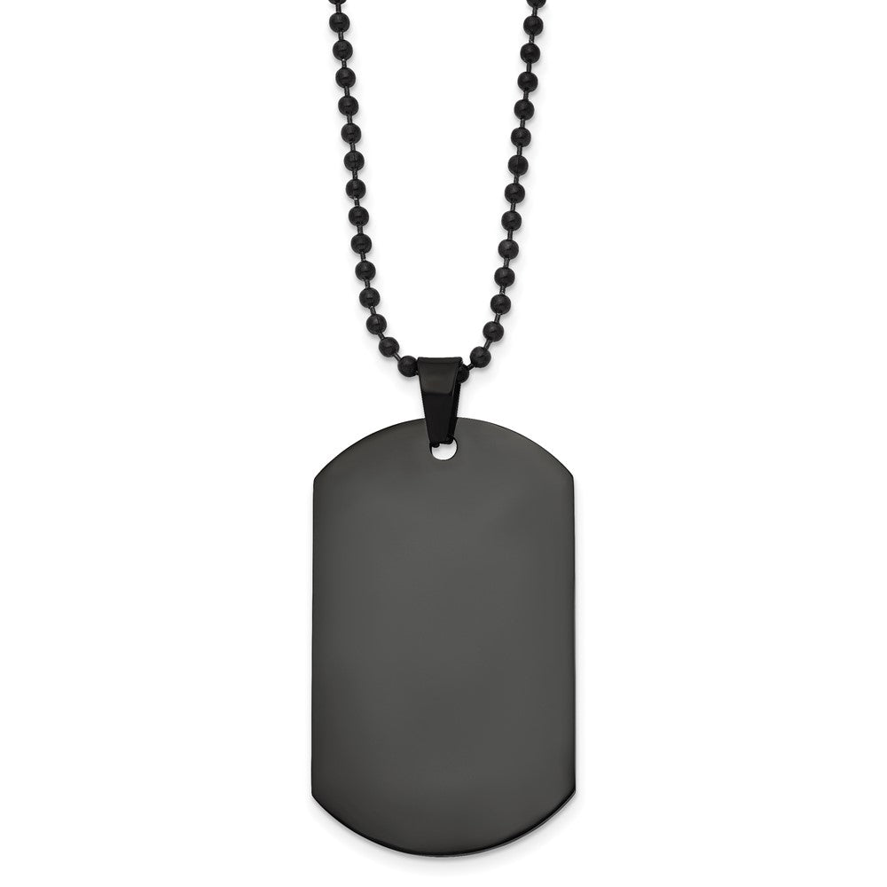 Chisel Stainless Steel Polished Black IP-plated Dog Tag on a 20 inch Ball Chain Necklace