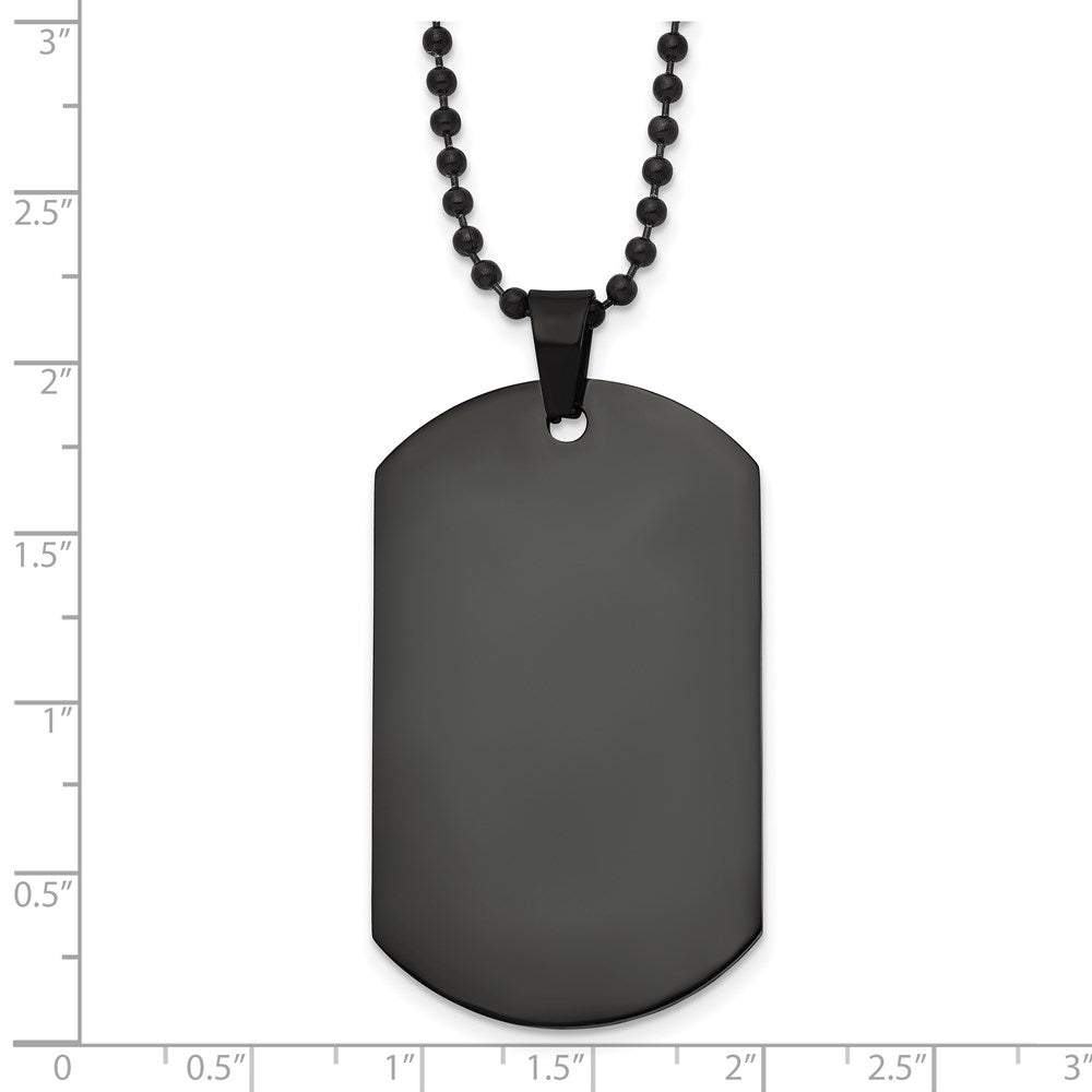Chisel Stainless Steel Polished Black IP-plated Dog Tag on a 20 inch Ball Chain Necklace