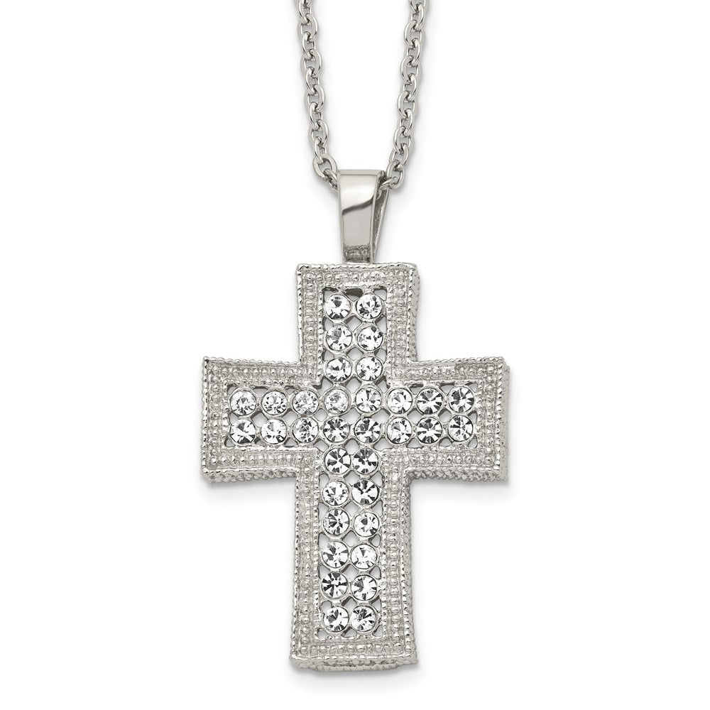 Stainless Steel Polished w/Crystal Cross 24in Necklace