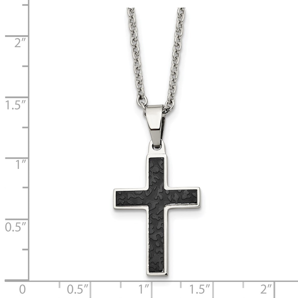 Chisel Stainless Steel Polished and Textured Black IP-plated Cross Pendant on a 24 inch Cable Chain Necklace