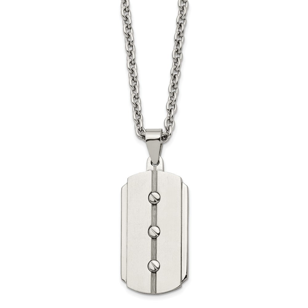 Stainless Steel 24in Brushed & Polished 3 Screw Design Dog Tag Necklace