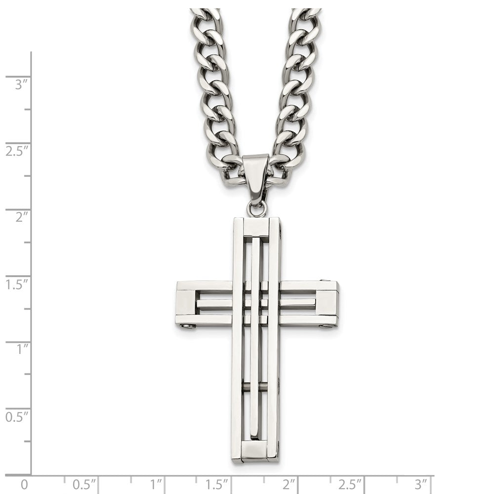 Chisel Stainless Steel Polished Cross Pendant on a 22 inch Curb Chain Necklace