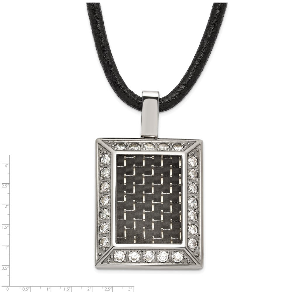 Stainless Steel Gold-tone & Black Carbon Fiber CZ Necklace