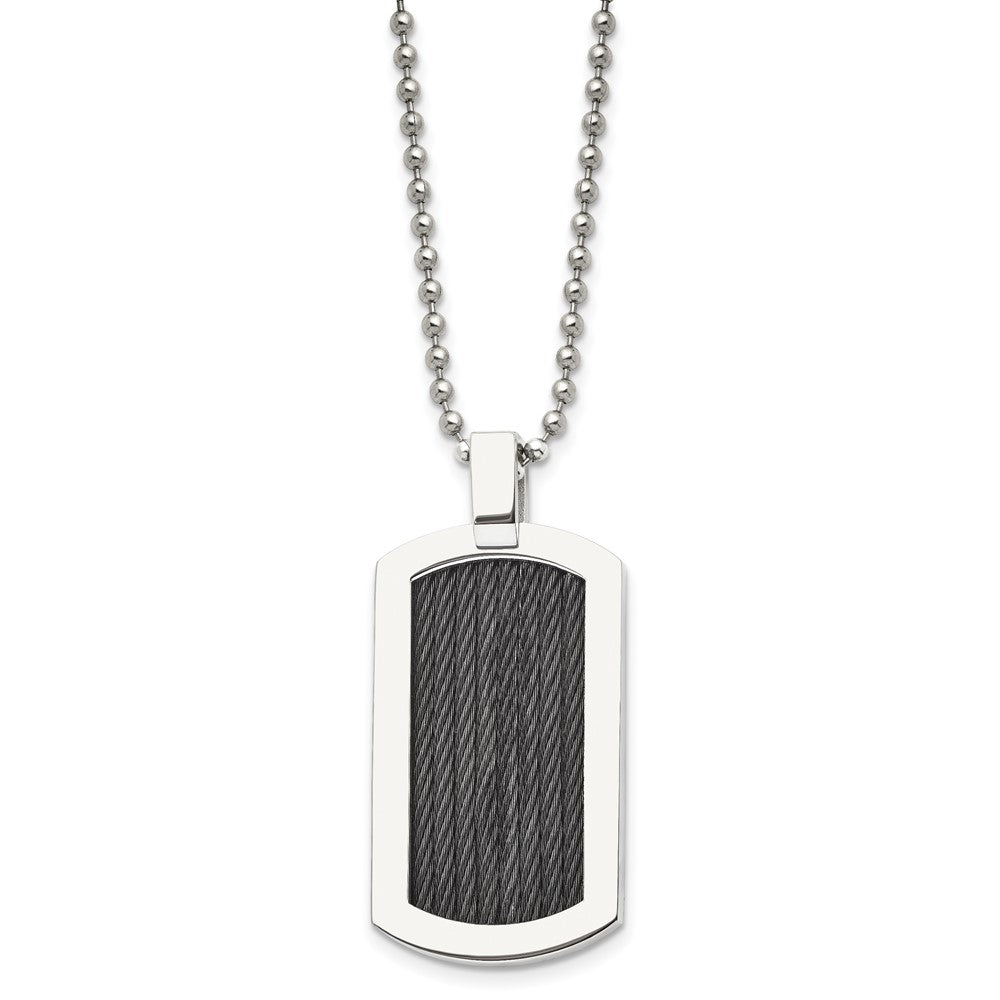 Chisel Stainless Steel Polished with Black IP-Plated Cable Dog Tag on a 24 inch Ball Chain Necklace
