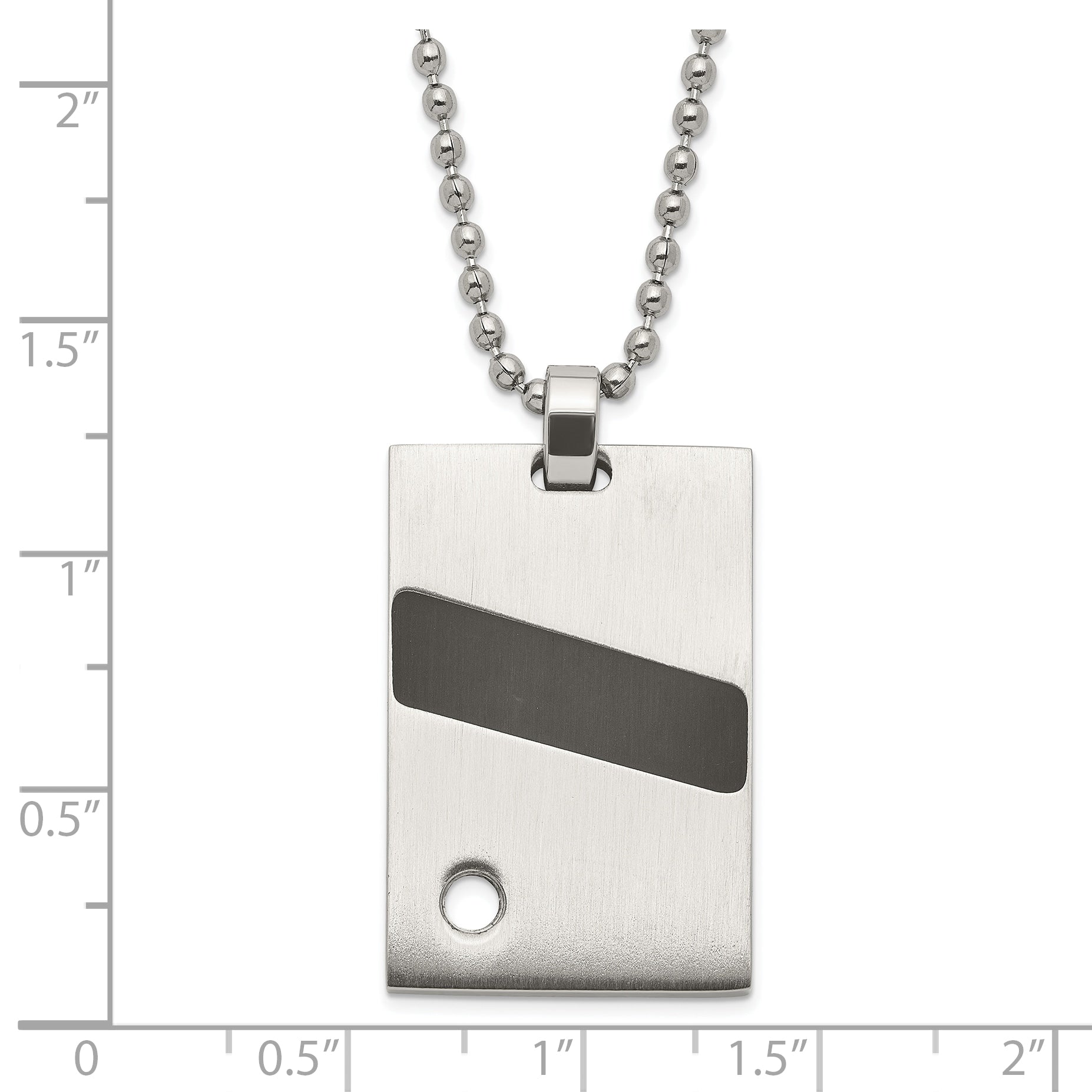 Stainless Steel Polished & Satin Black Rubber & CZ Pendant Necklace