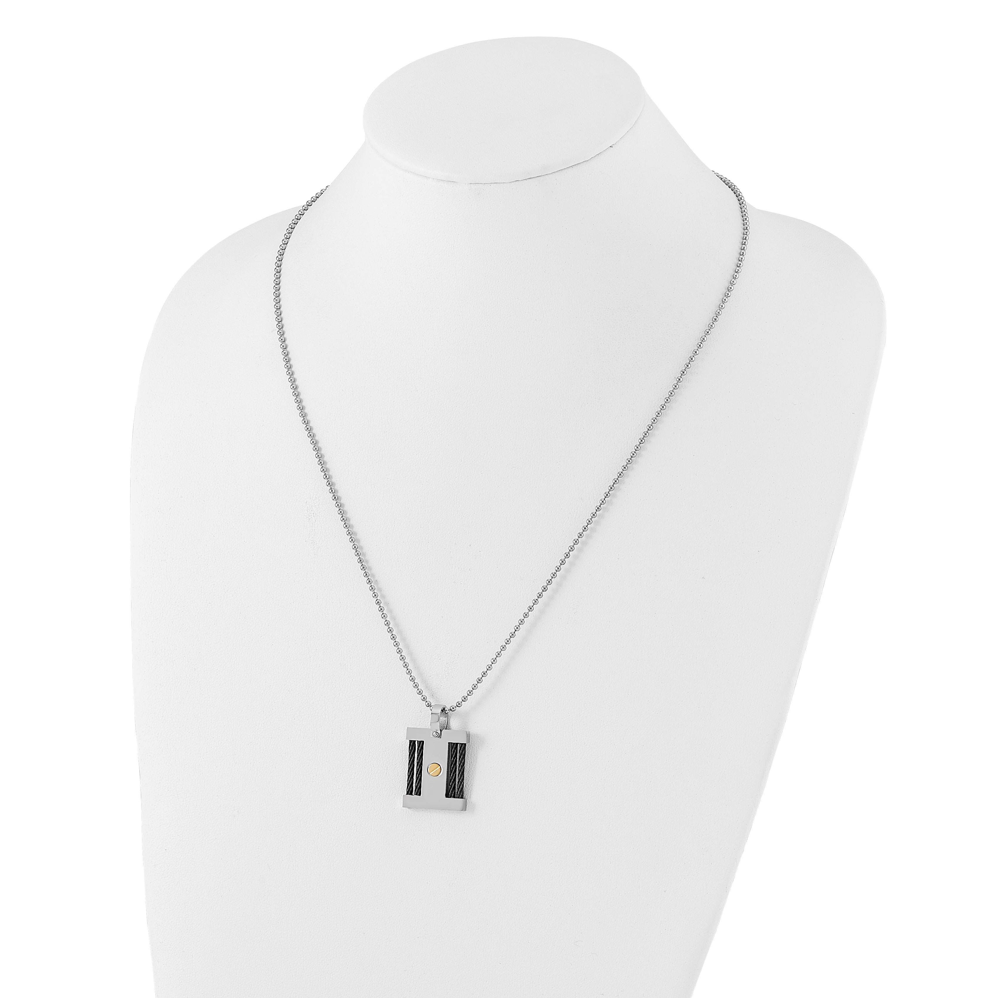 Stainless Steel Black & Gold lP-plated Square Pendant Necklace