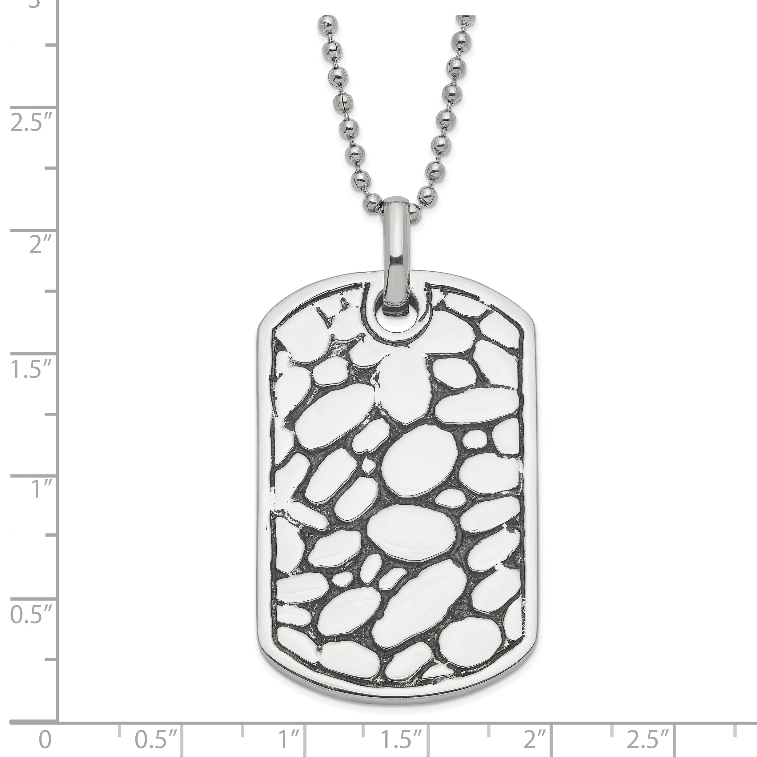 Stainless Steel Black Enamel Pebble Dog Tag Necklace