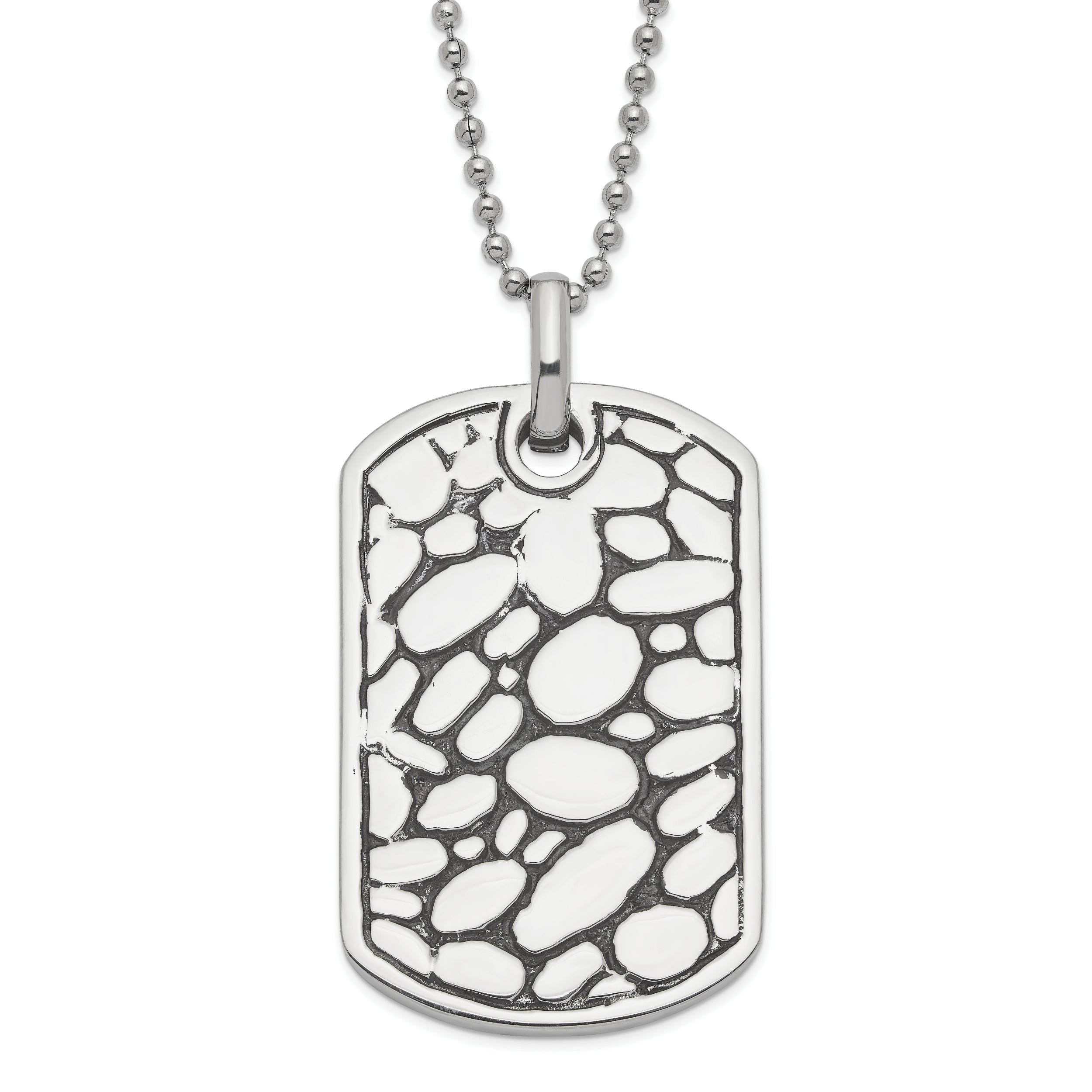 Stainless Steel Black Enamel Pebble Dog Tag Necklace