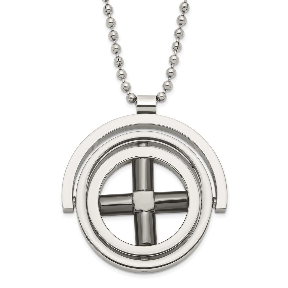 Stainless Steel & Black IP-plated X Moveable Circles Necklace