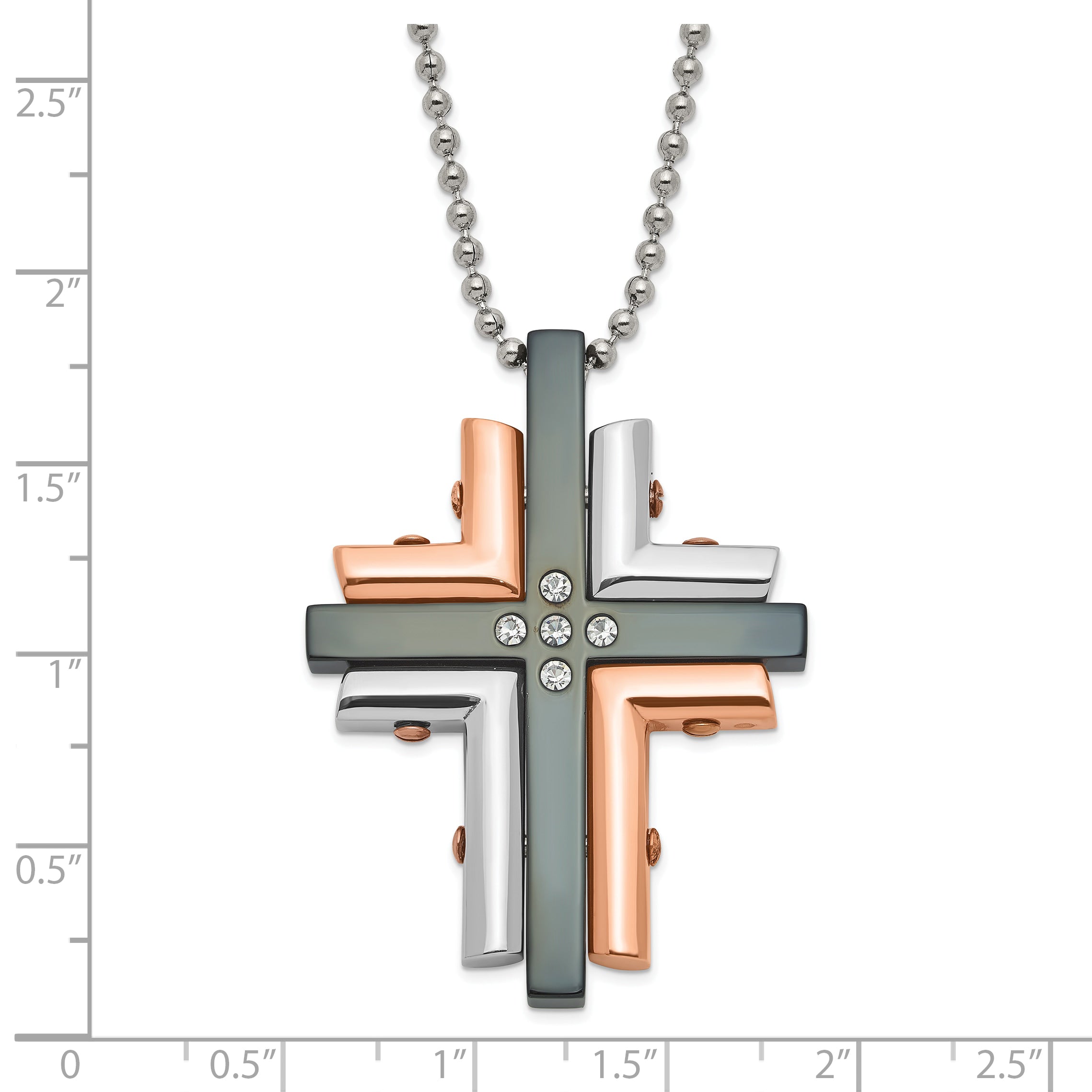 Stainless Steel Black & Pink IP-plated CZ Cross Necklace