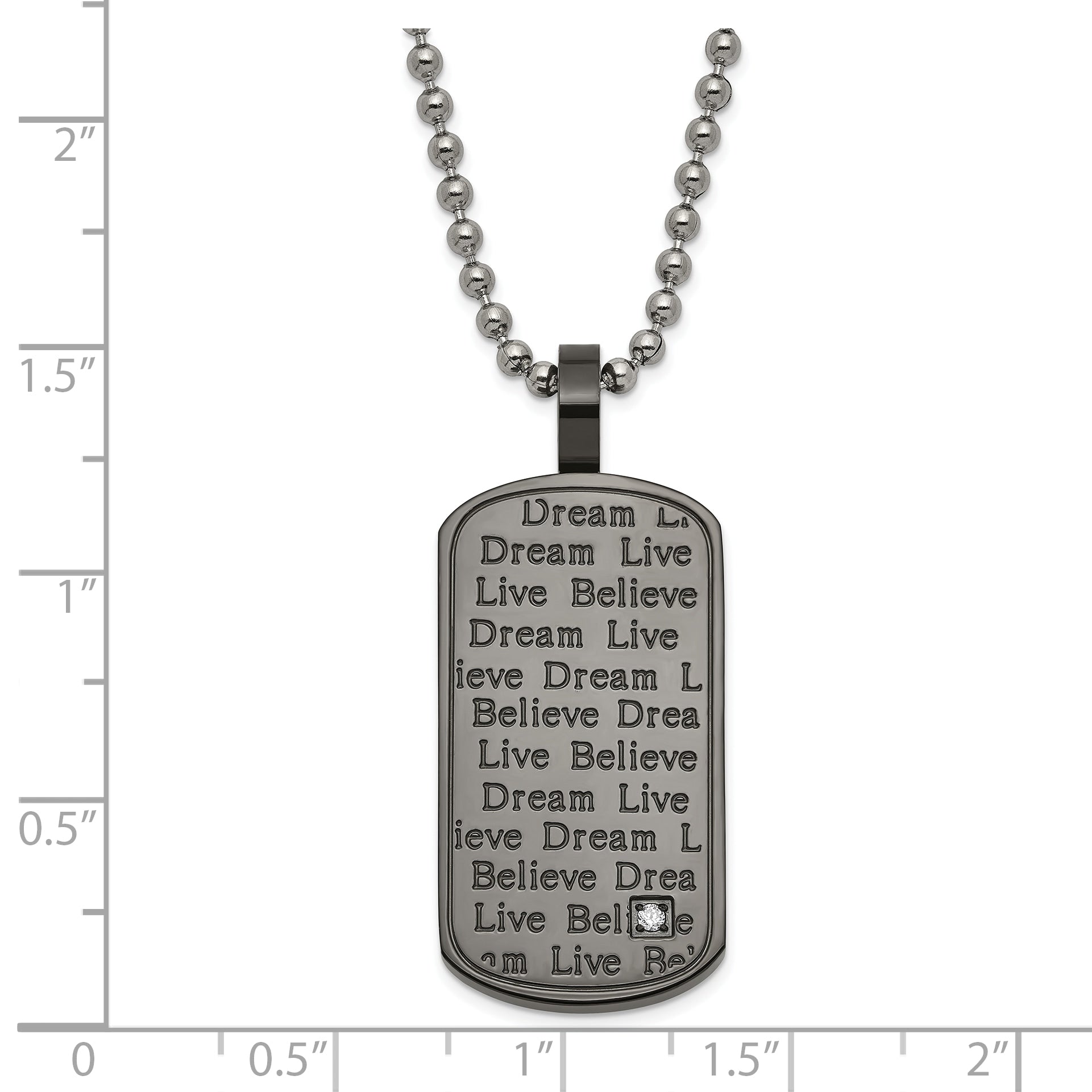 Stainless Steel Black PVD-plated CZ Believe Live Dream Dogtag Necklace