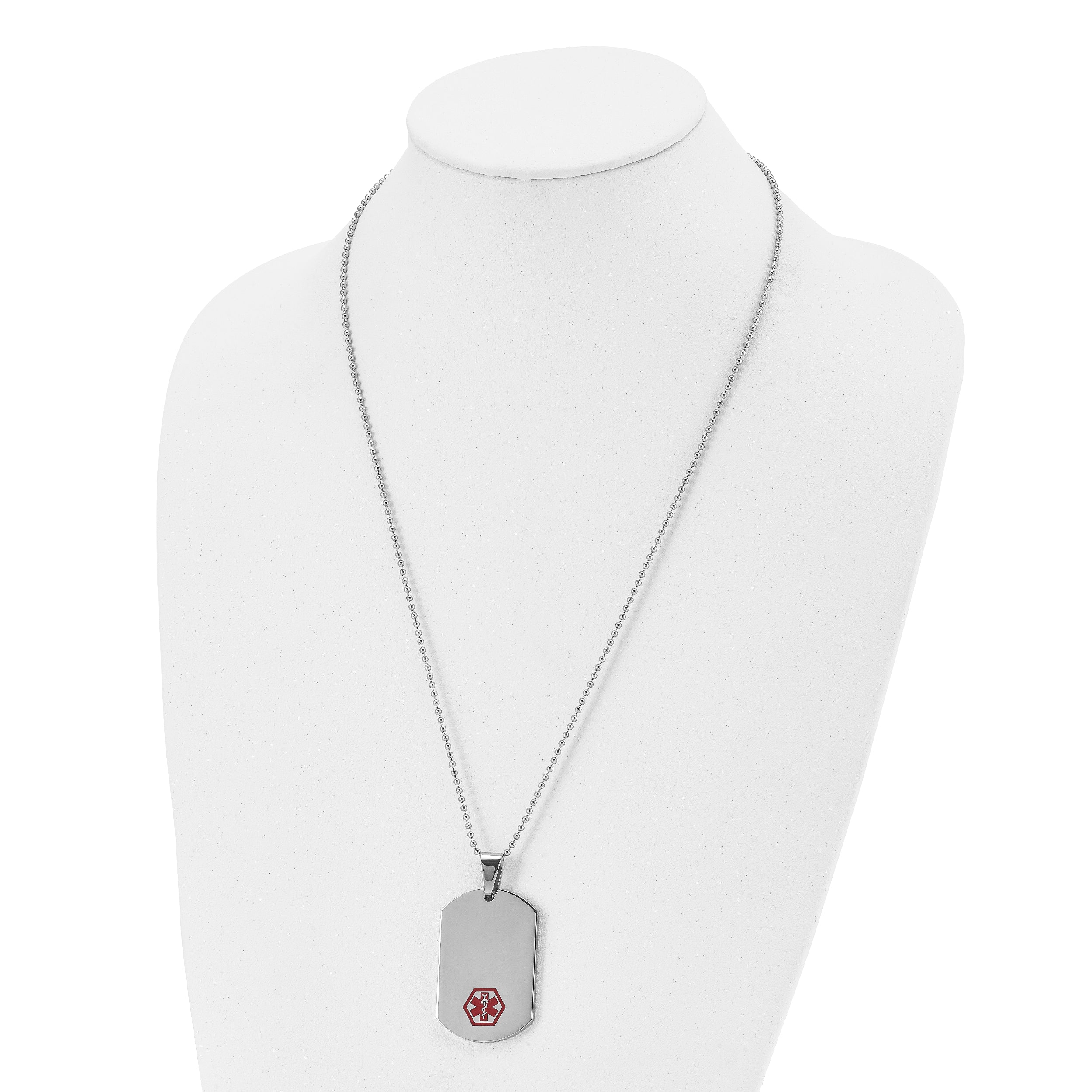 Chisel Stainless Steel Polished with Red Enamel Medical ID Dog Tag on a 24 inch Ball Chain Necklace