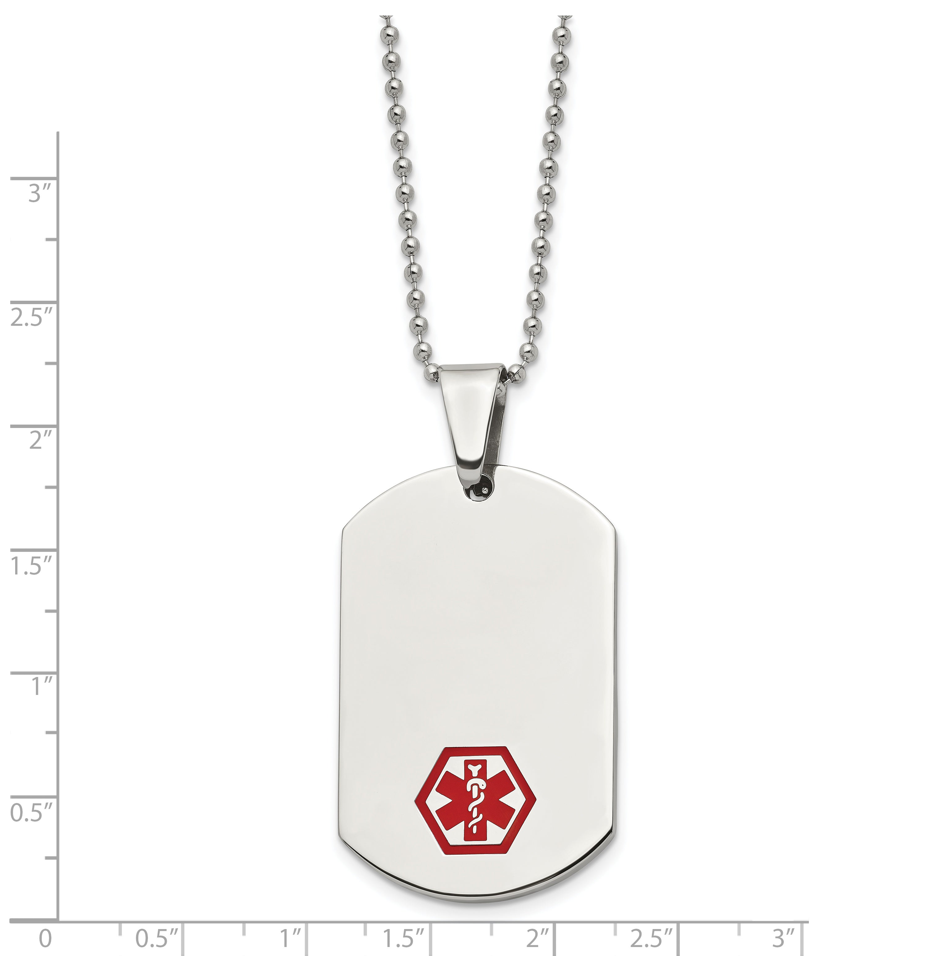 Chisel Stainless Steel Polished with Red Enamel Medical ID Dog Tag on a 24 inch Ball Chain Necklace