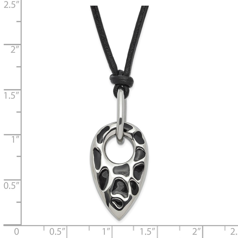 Stainless Steel Polished Black Resin Pendant w/ 2 in ext Necklace