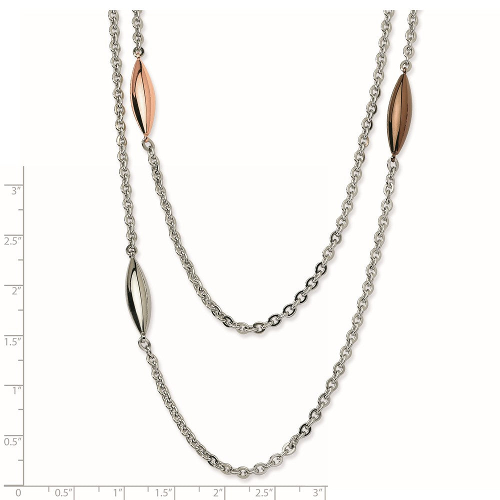 Stainless Steel Rose, Brown IP plated & Steel Ovals 28in Necklace
