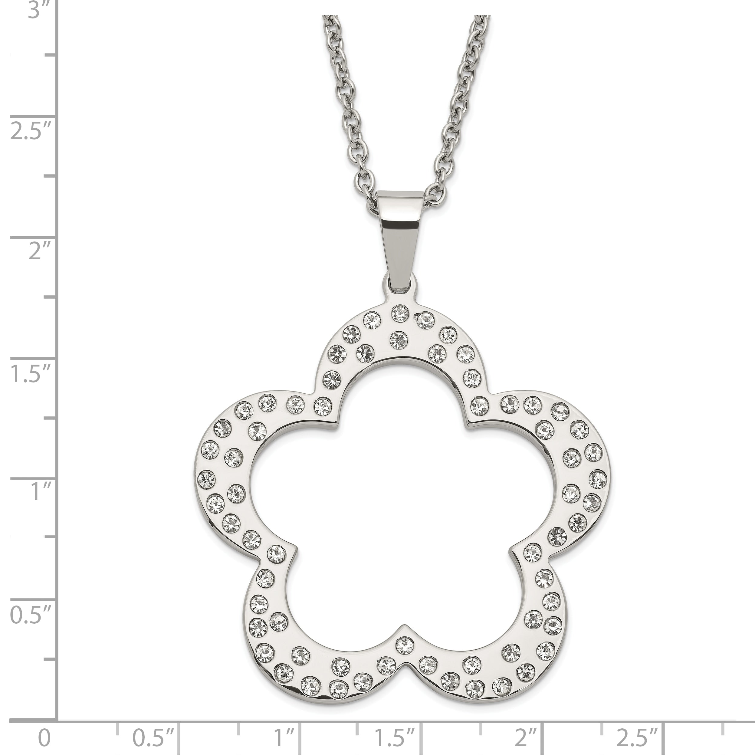 Stainless Steel Polished Flower with CZs Pendant 24in Necklace